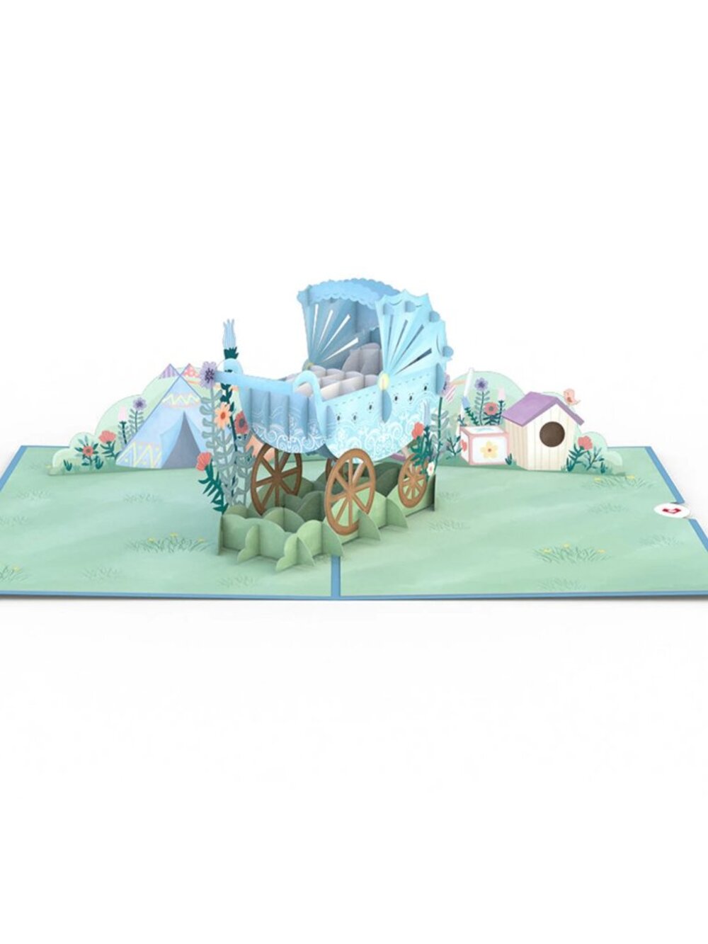Blue Baby Carriage Pop-Up 3-D Baby Shower Greeting Card
